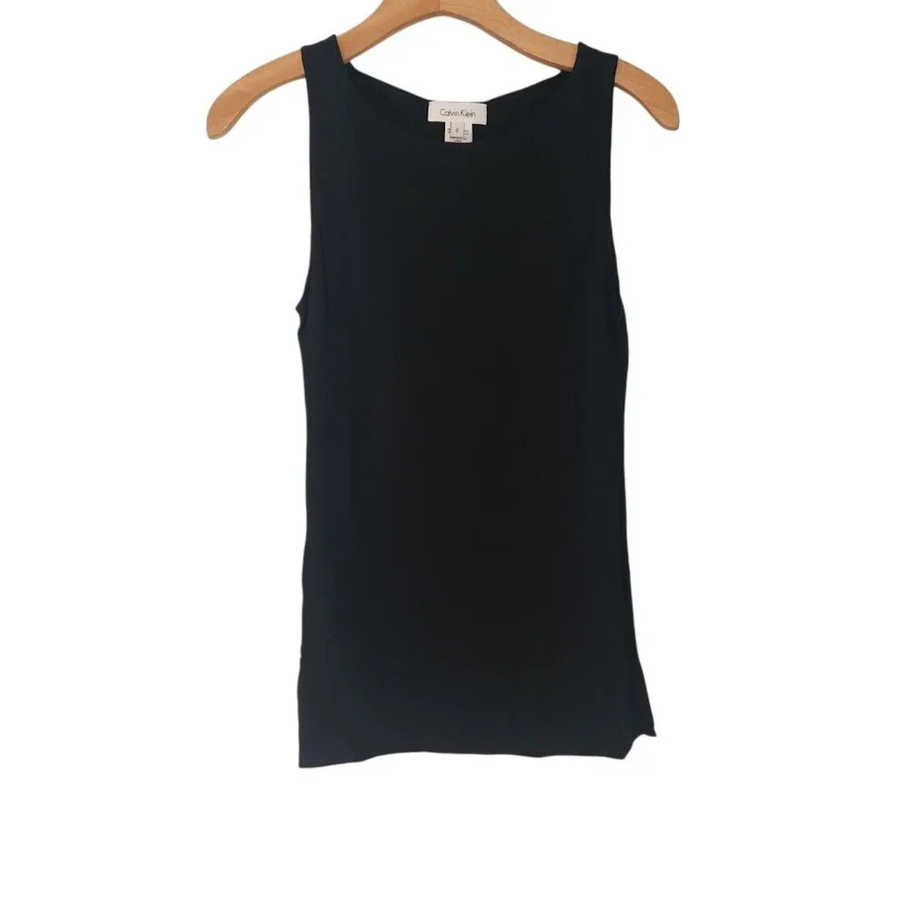 NWT Calvin Klein Black Sleeveless Tank Suit Separate Round Neck Rayon Small NEW‎